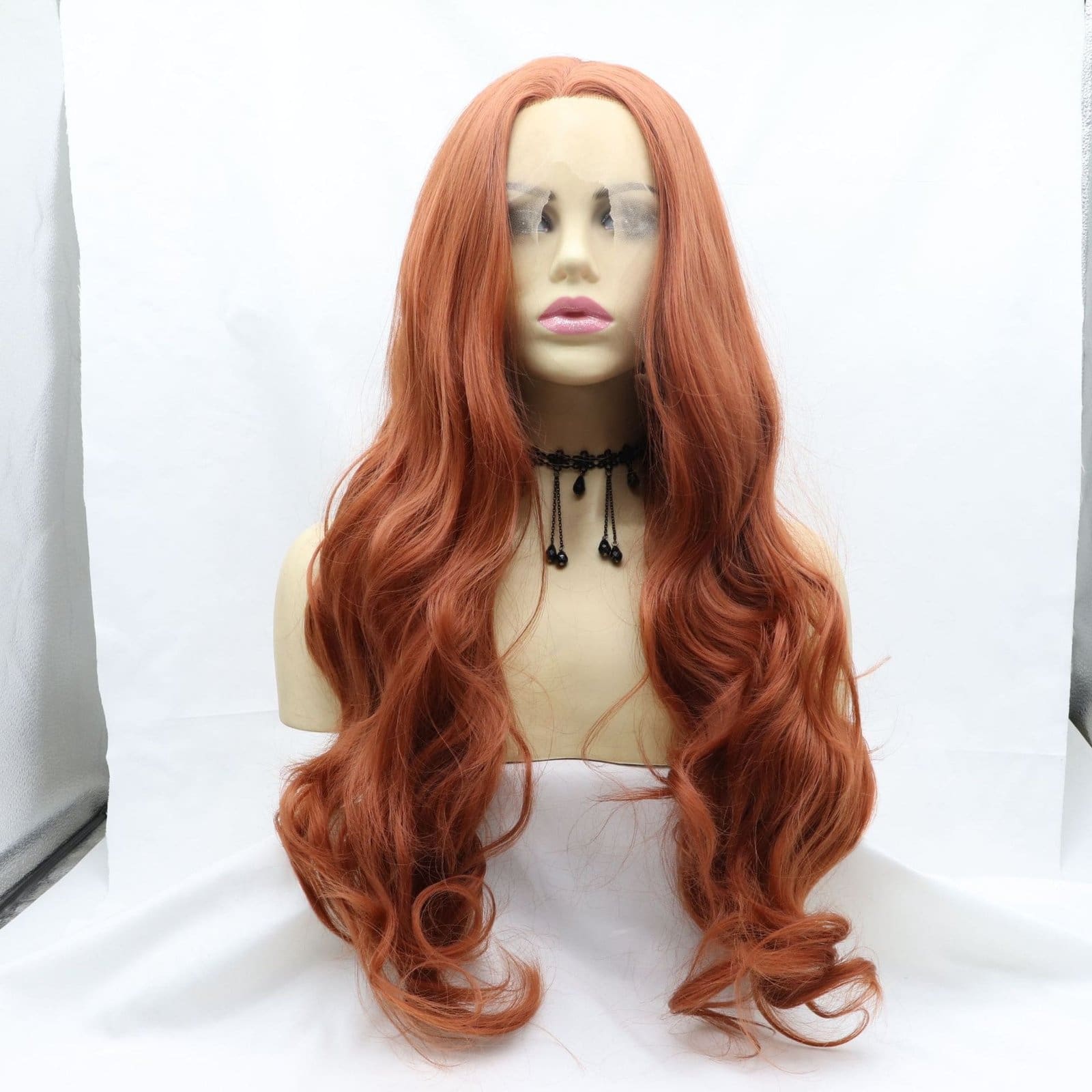 Orange red long curly hair wig hand hook front lace rose elastic inner net head cover one drop ship